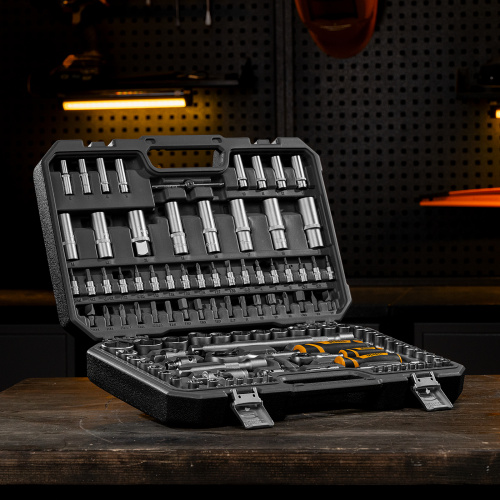 Набор инструментов, 1/2", 1/4", CrV, S2, пластиковый кейс, 109 предметов Denzel по ценам производителя в Воронеже с доставкой по всей России