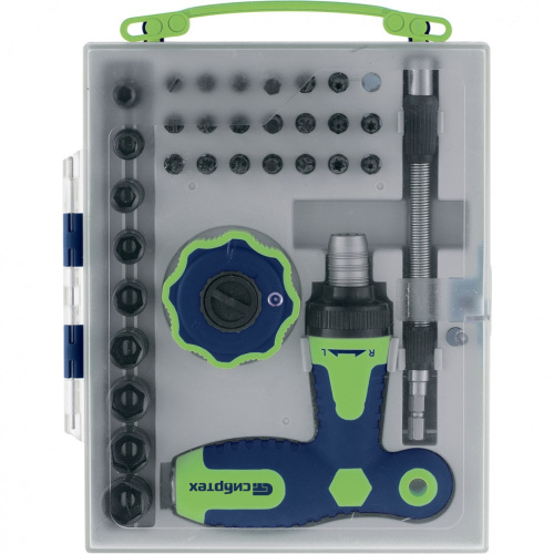 Отвертка Т-образная и трещотка, реверсивные с набором бит, торцевых головок, 34 предмета, CrV Сибртех по ценам производителя в Воронеже с доставкой по всей России