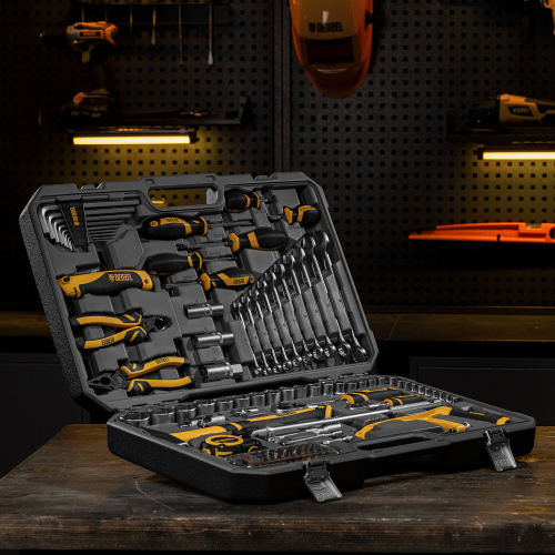Набор инструментов, 1/2", 1/4", CrV, S2, пластиковый кейс, 100 предметов Denzel по ценам производителя в Воронеже с доставкой по всей России