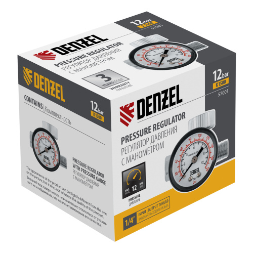 Регулятор давления с манометром для краскораспылителя K1500, 12 бар, 1/4" Denzel по ценам производителя в Воронеже с доставкой по всей России