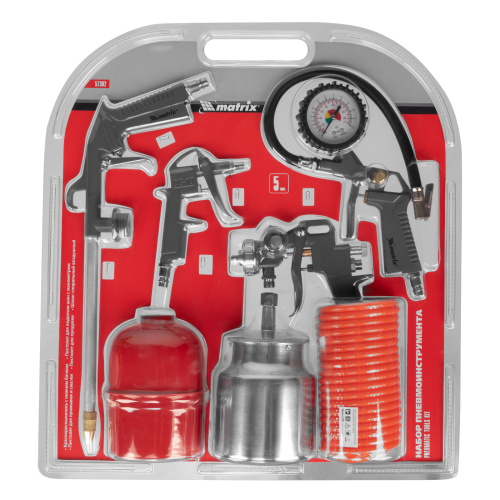 Набор пневмоинструмента, 5 предметов, быстросъемное соединение, краскораспылитель с нижним бачком Matrix по ценам производителя в Воронеже с доставкой по всей России