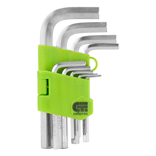Набор ключей имбусовых HEX, 2-12 мм, 45x, закаленные, 9 шт, короткие, никель Сибртех по ценам производителя в Воронеже с доставкой по всей России