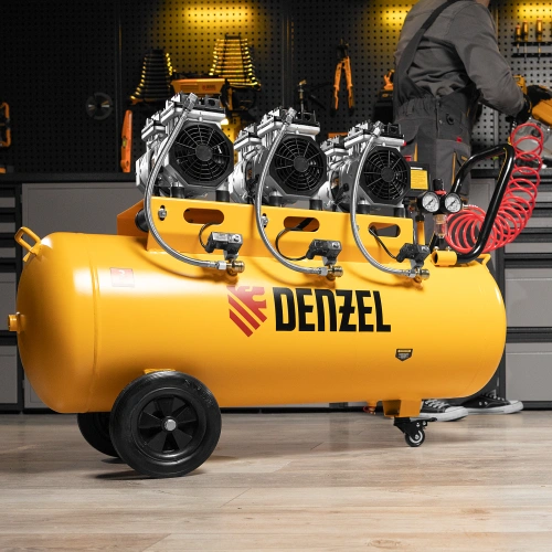 Компрессор безмасляный, малошумный DLS 1800/100,1800 Вт, 3x600, 100 л, 345 л/мин Denzel по ценам производителя в Воронеже с доставкой по всей России