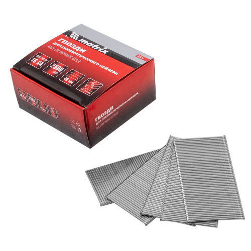 Гвозди для пневматического нейлера 16GA, сечение 1.6 х 1.4, длина 40 мм, 2500 шт Matrix по ценам производителя в Воронеже с доставкой по всей России