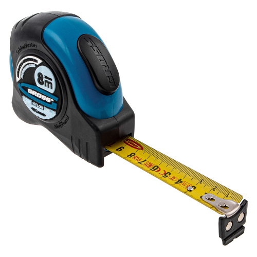 Рулетка "Schlagfest",8 м x 25 мм,магнитный обрезиненный зацеп,двусторонняя шкала,Нейлоновое покрытие,автоматическая фиксация Gross по ценам производителя в Воронеже с доставкой по всей России