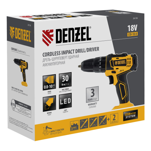 Дрель-шуруповерт аккумуляторная ударная CID-18-0, Li-Ion, 18 В Denzel по ценам производителя в Воронеже с доставкой по всей России