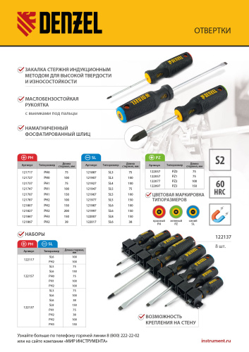 Набор отверток, 2 шт., PH+SL, S2, 3к рукоятка Denzel по ценам производителя в Воронеже с доставкой по всей России