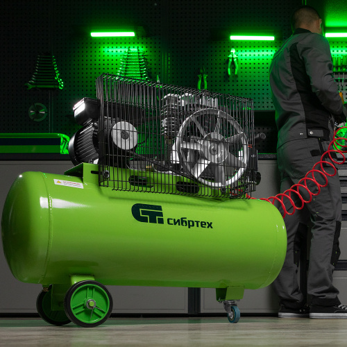 Компрессор воздушный КР-2200/100, 2.2 кВт, 350 л/мин, 100 л, ременной привод, масляный Сибртех по ценам производителя в Воронеже с доставкой по всей России