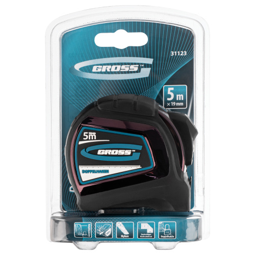 Рулетка "Doppelhaken",5 м x 19 мм,двухсторонний зацеп,Нейлон,двусторонняя шкала,автоматическая фиксация Gross по ценам производителя в Воронеже с доставкой по всей России
