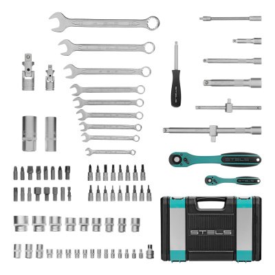 Набор инструментов 1/2", 1/4", CrV, 12 гранные головки, пластиковый кейс, 82 предмета Stels по ценам производителя в Воронеже с доставкой по всей России