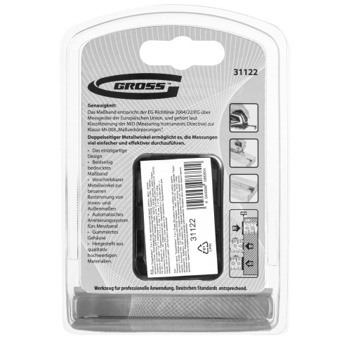 Рулетка "Doppelhaken",3 м x 16 мм,односторонний зацеп,Нейлон,двусторонняя шкала,автоматическая фиксация Gross по ценам производителя в Воронеже с доставкой по всей России