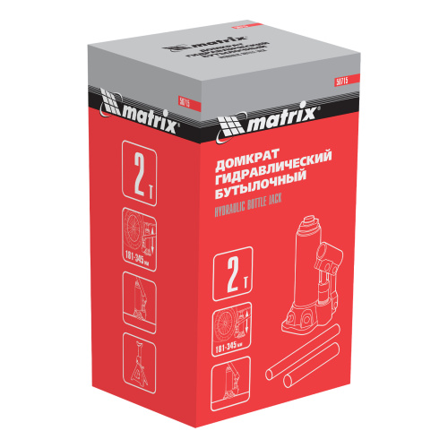 Домкрат гидравлический бутылочный, 2 т, высота подъема 181-345 мм Matrix по ценам производителя в Воронеже с доставкой по всей России