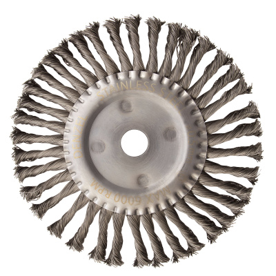 Щетка для УШМ, 200 мм, "Плоская", крученая нержавеющая проволока 0.5 мм, посадка 22.2 мм Denzel по ценам производителя в Воронеже с доставкой по всей России