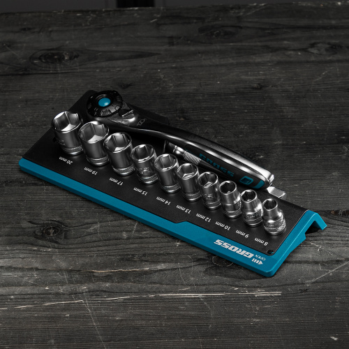 Набор торцевых головок, трещотка 120 зубьев, 3/8", CrV, 12 предметов Gross по ценам производителя в Воронеже с доставкой по всей России