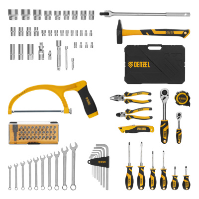 Набор инструментов, 1/2", 1/4", CrV, S2, пластиковый кейс, 100 предметов Denzel по ценам производителя в Воронеже с доставкой по всей России