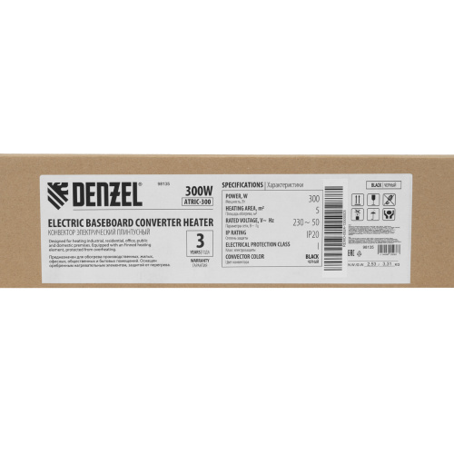 Конвектор электрический плинтусный ATRIC-300, 230 В, 300 Вт, ТЭН, черный Denzel по ценам производителя в Воронеже с доставкой по всей России