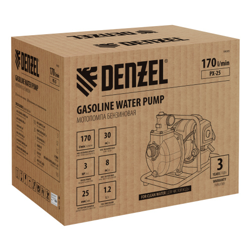 Мотопомпа бензиновая для чистой воды PX-25, 52 см3, 1", 170 л/мин, глуб 8 м, напор 30 м Denzel по ценам производителя в Воронеже с доставкой по всей России