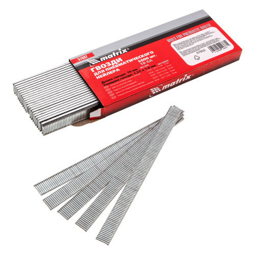 Гвозди для пневматического нейлера, длина 10 мм, ширина 1.25 мм, толщина 1 мм, 5000 шт Matrix по ценам производителя в Воронеже с доставкой по всей России