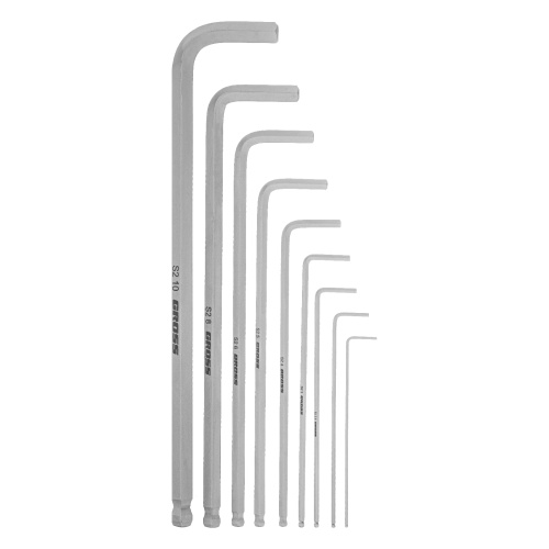 Набор ключей имбусовых HEX, 1.5-10 мм, S2, 9 шт, экстра-длинные с шаром, сатинированные Gross по ценам производителя в Воронеже с доставкой по всей России