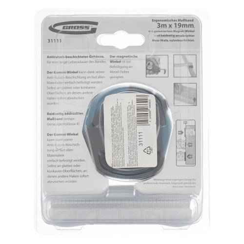Рулетка "Schlagfest",3 м x 19 мм,магнитный обрезиненный зацеп,двусторонняя шкала,Нейлоновое покрытие,автоматическая фиксация Gross по ценам производителя в Воронеже с доставкой по всей России