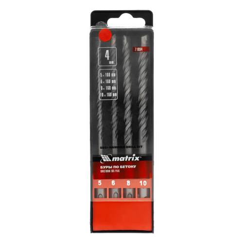 Набор буров по бетону, 5-6-8-10 х 160 мм, 4 шт, в пластиковой коробке, SDS Plus Matrix по ценам производителя в Воронеже с доставкой по всей России