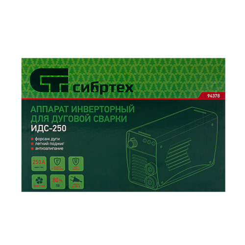 Аппарат инверторный дуговой сварки ИДС-250, 250 А, ПВ 80%, диаметр электрода 1.6-5 мм Сибртех по ценам производителя в Воронеже с доставкой по всей России