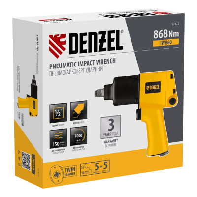 Ударный пневмогайковерт IW860, 1/2", 7000 об/мин, 868 Нм Denzel по ценам производителя в Воронеже с доставкой по всей России