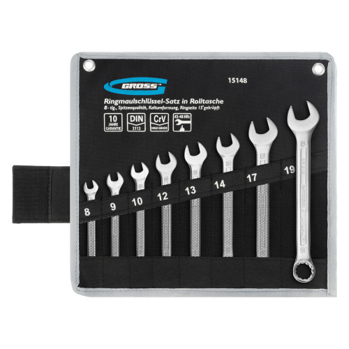 Набор ключей комбинированных 8-19 мм, 8 шт, CrV, холодный штамп Gross по ценам производителя в Воронеже с доставкой по всей России