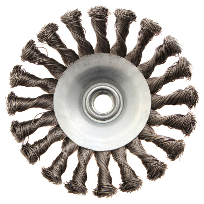 Щетка для УШМ, 125 мм, "Тарелка", крученая нержавеющая проволока 0.5 мм, М14 Denzel по ценам производителя в Воронеже с доставкой по всей России