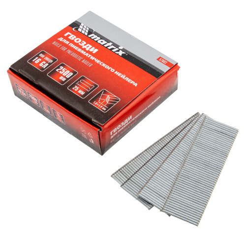 Гвозди для пневматического нейлера 16GA, сечение 1.6 х 1.4, длина 25 мм, 2500 шт Matrix по ценам производителя в Воронеже с доставкой по всей России