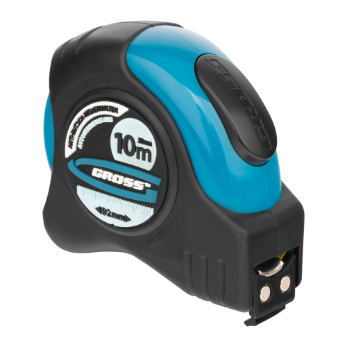 Рулетка "Schlagfest",10 м x 25 мм,магнитный обрезиненный зацеп,двусторонняя шкала,автоматическая фиксация Gross по ценам производителя в Воронеже с доставкой по всей России