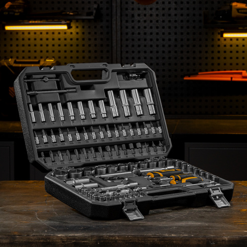 Набор инструментов, 1/2", 1/4", CrV, S2, пластиковый кейс, 94 предмета Denzel по ценам производителя в Воронеже с доставкой по всей России