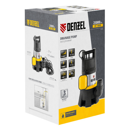 Дренажный насос DP1400X, 1400 Вт, подъем 11 м, 25000 л/ч Denzel по ценам производителя в Воронеже с доставкой по всей России