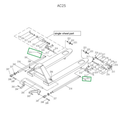 Ось крепления рычага силового блока к подвильной тяге для гидравлических тележек AC25 по ценам производителя в Воронеже с доставкой по всей России