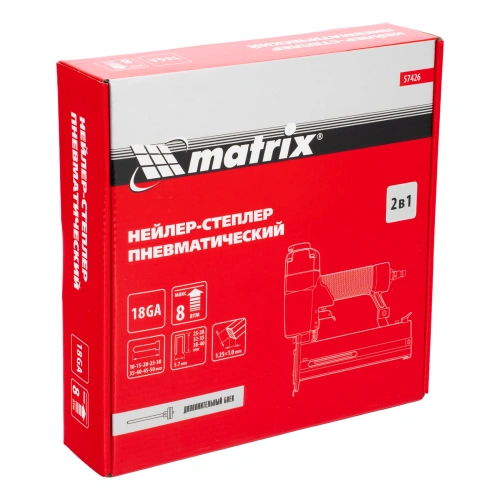 Нейлер-степлер пневматический 2 в 1, гвозди 18GA длина 10-50 мм, скобы 18GA длина 25-40 мм Matrix по ценам производителя в Воронеже с доставкой по всей России