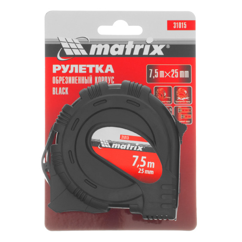Рулетка Black,7,5 м х 25 мм,обрезиненный корпус Matrix по ценам производителя в Воронеже с доставкой по всей России
