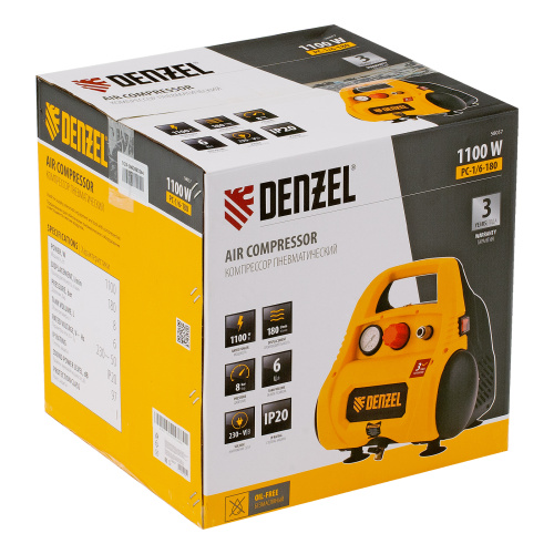 Компрессор воздушный безмасляный РС 1/6-180,1, 1 кВт, 180 л/мин, 6 л Denzel по ценам производителя в Воронеже с доставкой по всей России