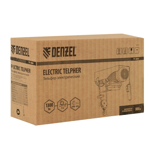 Тельфер электрический TF-800, 0.8 т, 1300 Вт, высота 12 м, 8 м/мин Denzel по ценам производителя в Воронеже с доставкой по всей России