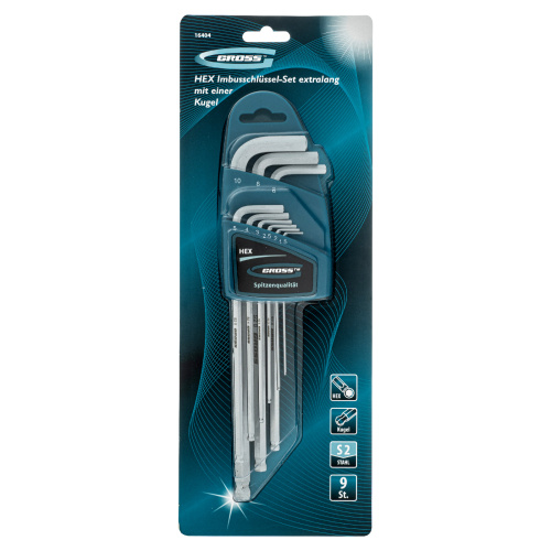 Набор ключей имбусовых HEX, 1.5-10 мм, S2, 9 шт, экстра-длинные с шаром, сатинированные Gross по ценам производителя в Воронеже с доставкой по всей России