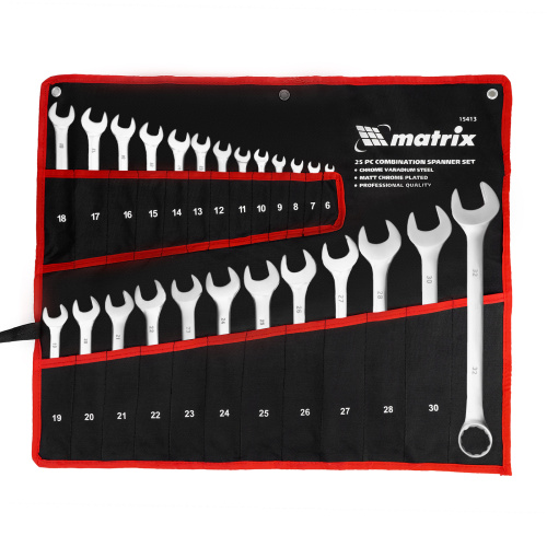 Набор ключей комбинированных, 6-32 мм, 25 шт, CrV, матовый хром Matrix по ценам производителя в Воронеже с доставкой по всей России