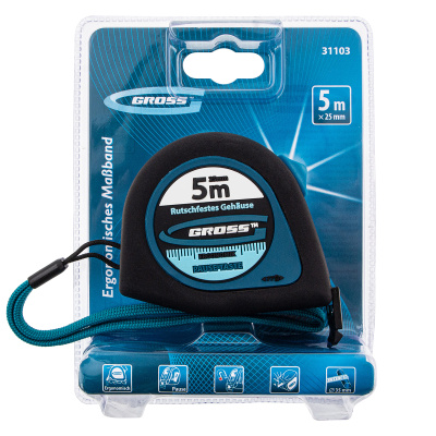 Рулетка "Ergonomisch",5 м x 25 мм,магнитный обрезиненный зацеп Gross по ценам производителя в Воронеже с доставкой по всей России