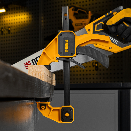 Струбцина F-образная, быстрозажимная, 150 х 80 мм, усиленный нейлоновый корпус Denzel по ценам производителя в Воронеже с доставкой по всей России