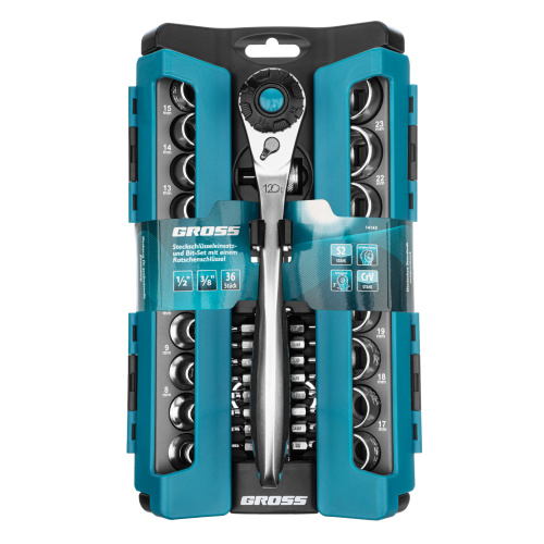 Набор торцевых головок, трещотка 120 зубьев, 1/2",3/8”, CrV, 36 предметов Gross по ценам производителя в Воронеже с доставкой по всей России