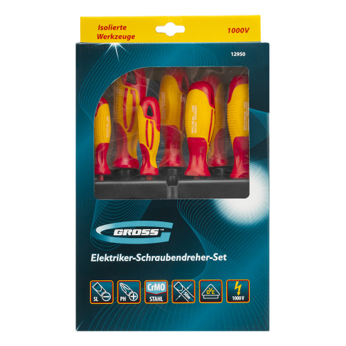 Набор отверток диэлектрических до 1000 В, 8 шт, тестер, CrMo, двухкомпонентные рукоятки Gross по ценам производителя в Воронеже с доставкой по всей России