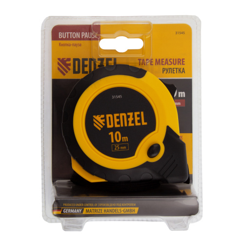 Рулетка 10м х 25мм, двухкомп. корпус, кнопка-пауза Denzel по ценам производителя в Воронеже с доставкой по всей России