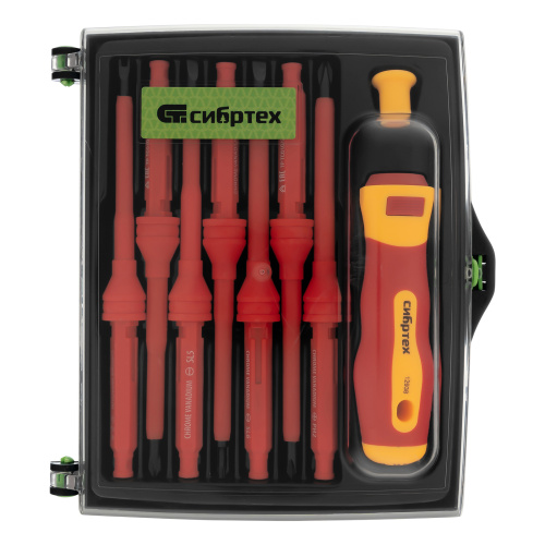 Отвертка со сменными жалами, диэлектрическая до 1000 В, 9 предметов, CrV Сибртех по ценам производителя в Воронеже с доставкой по всей России