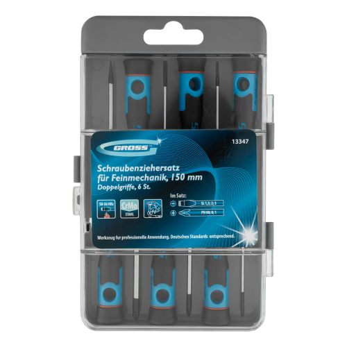 Набор отверток для точной механики, CrMo, двухкомпонентные рукоятки, 6 шт, пластиковый бокс Gross по ценам производителя в Воронеже с доставкой по всей России