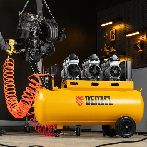 Компрессор безмасляный, малошумный  DLS 2250/100, 2250 Вт, 3x750, 100 л, 410 л/мин блок управления/ Denzel по ценам производителя в Воронеже с доставкой по всей России