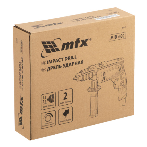 Дрель ударная MID-600, 600 Вт, 0-3000 об/мин, 0-48000 уд/мин MTX по ценам производителя в Воронеже с доставкой по всей России
