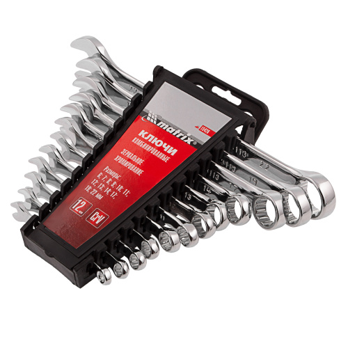 Набор ключей комбинированных, 6-22 мм, 12 шт, CrV, полированный хром Matrix по ценам производителя в Воронеже с доставкой по всей России